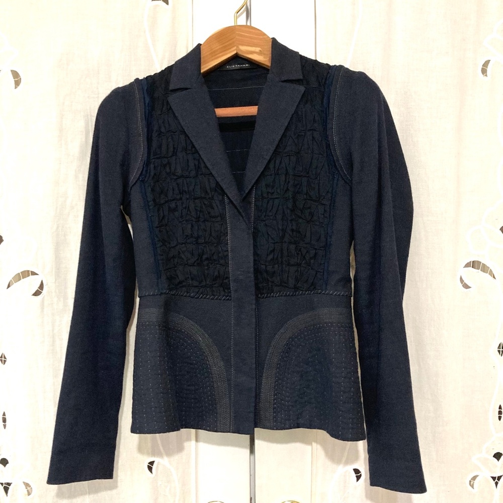 Summer Linen Jacket, Elie Tahari, Blue & Black, Size 0